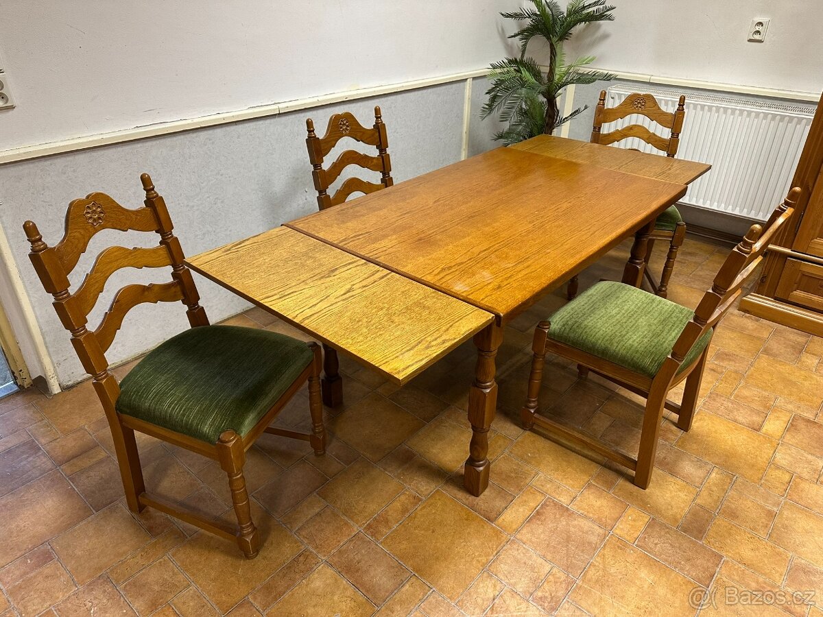 Rustikální jídelní set. Rozkládací stůl + 4 židle. - 7