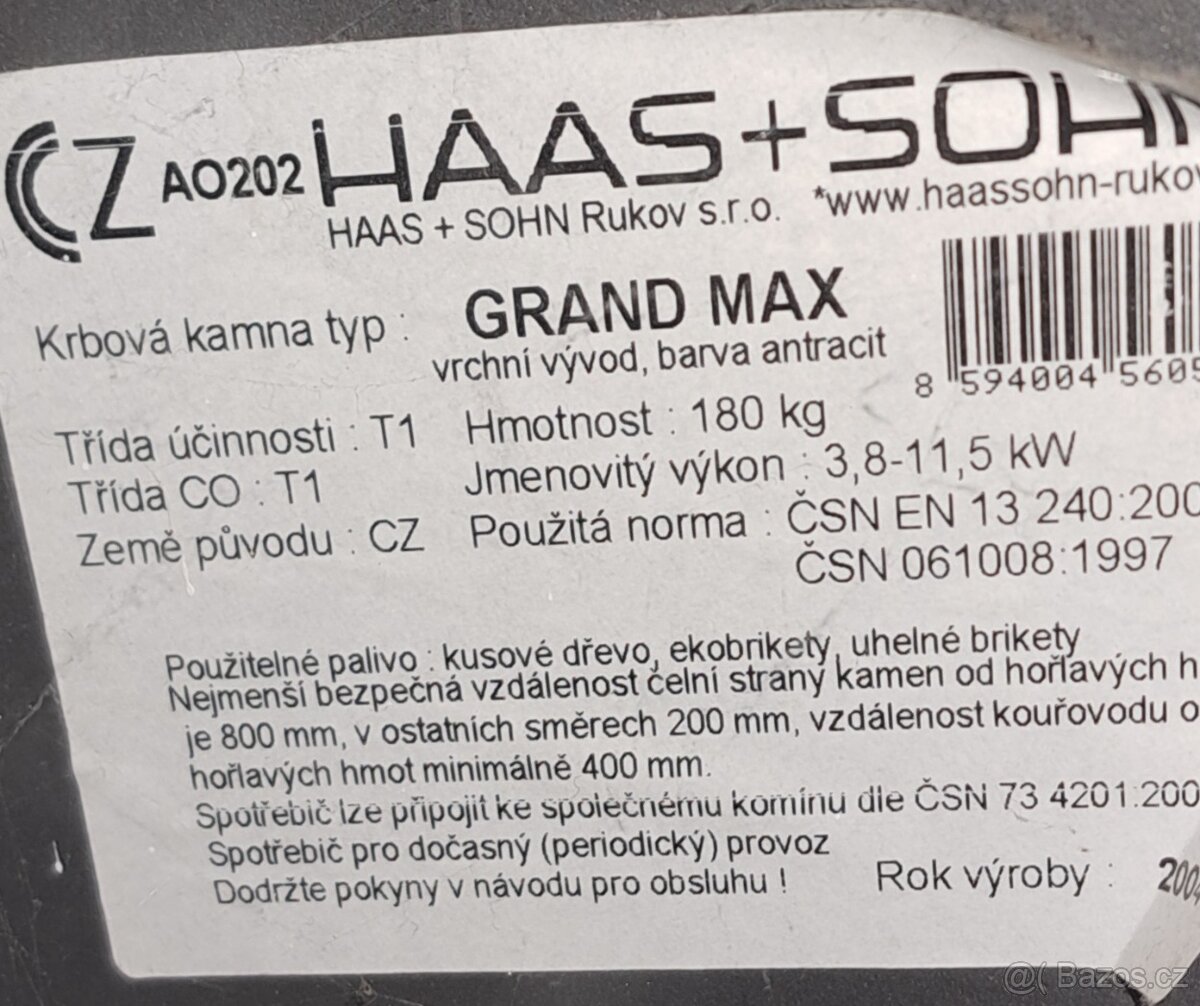 Krbová kamna HAAS+SOHN GRAND MAX – antracit, 3,8–11,5 kW - 7