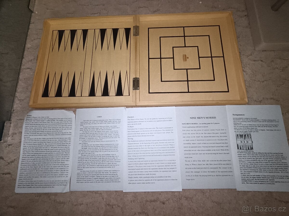 Dřevěná sada her – Backgammon & Mlýn + návody+šachy - 7