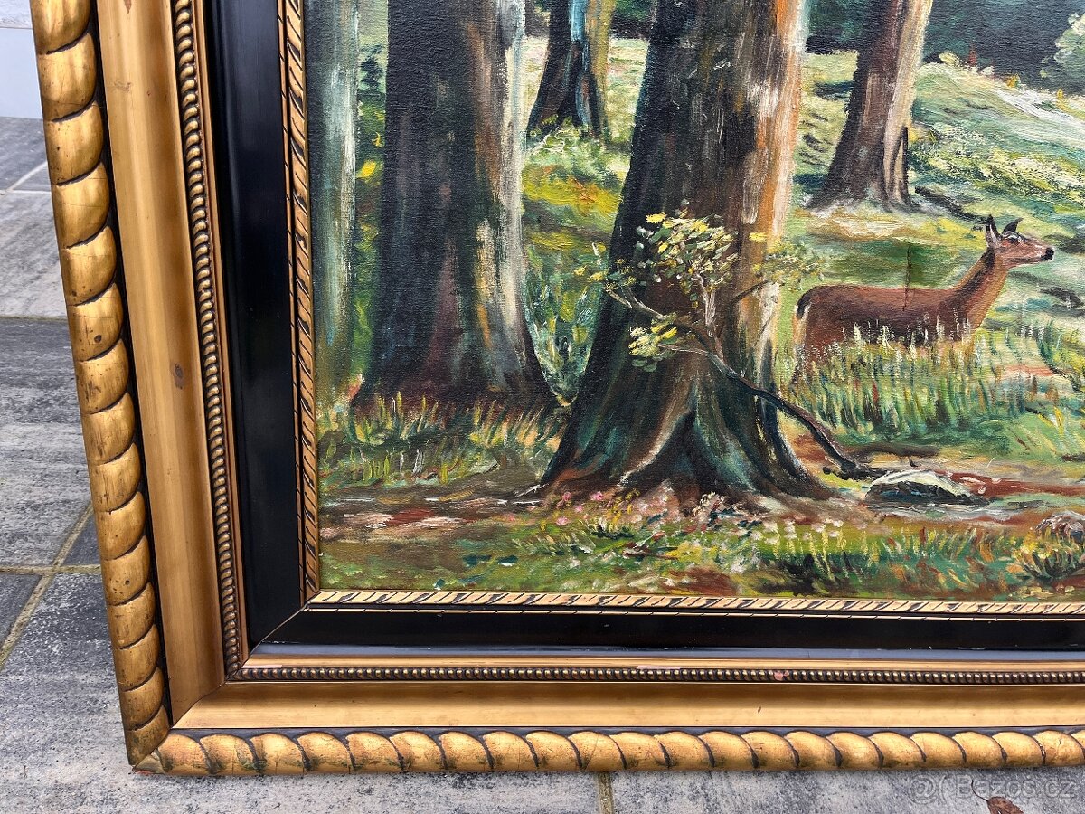 Velká olejomalba na plátně lesní zvěř - AKCE doprava - 7