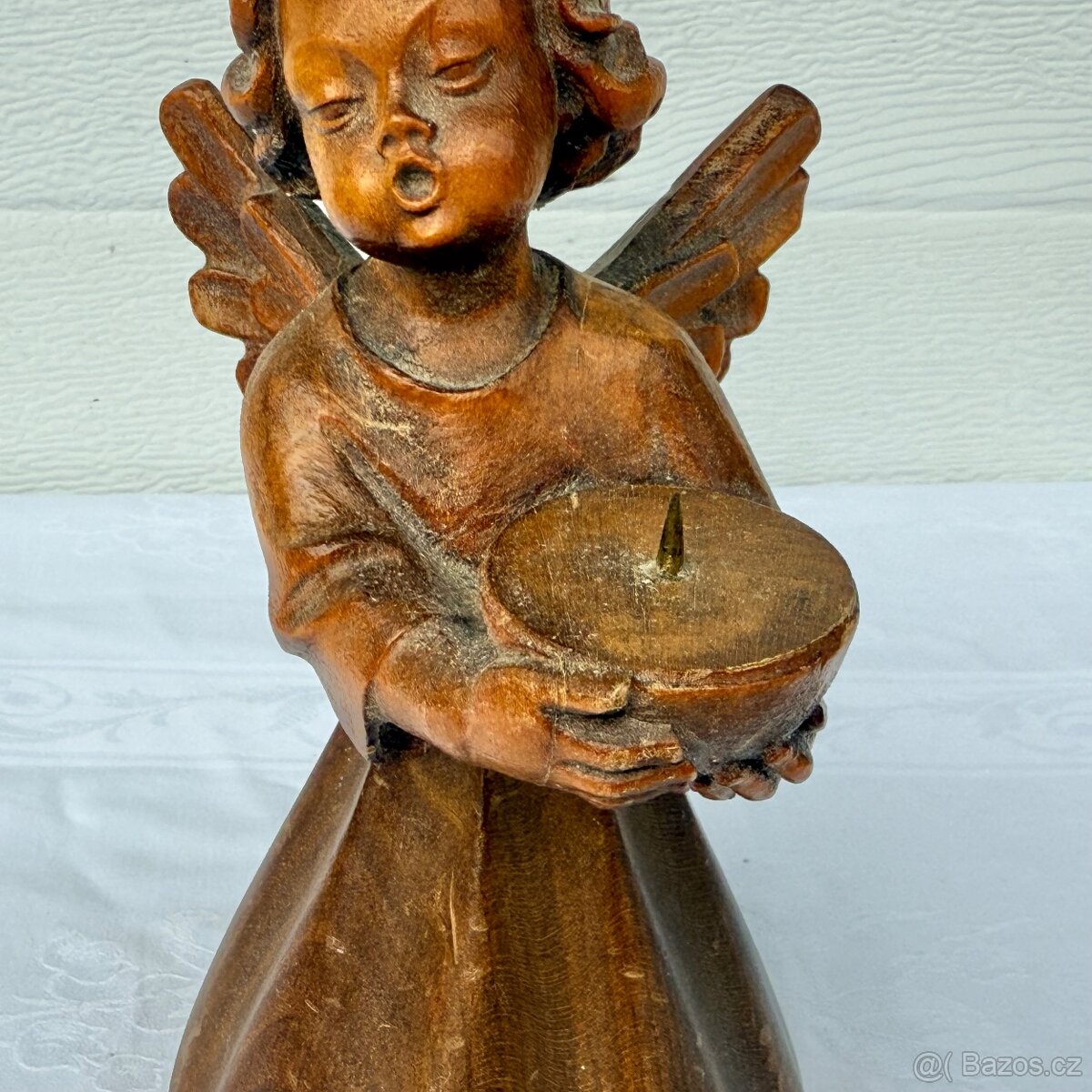 Dřevěná socha anděl svícen světlonoš - 7