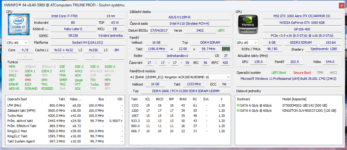 Herní PC: Intel Core i7-7700 | GTX 1060 6GB | 16GB RAM - 7