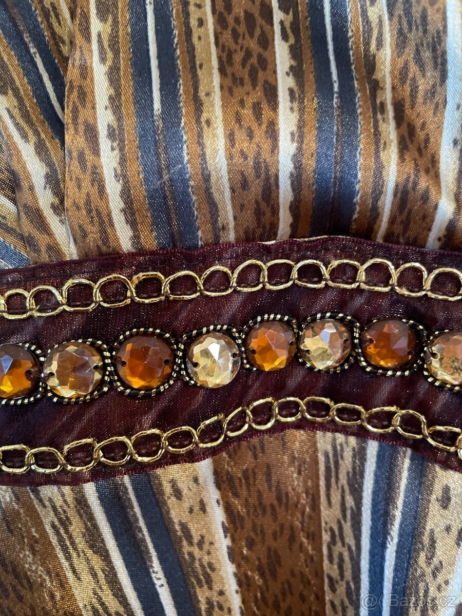 Elegantní hnědé vzorované šaty - nastavitelná délka (S/M) - 7