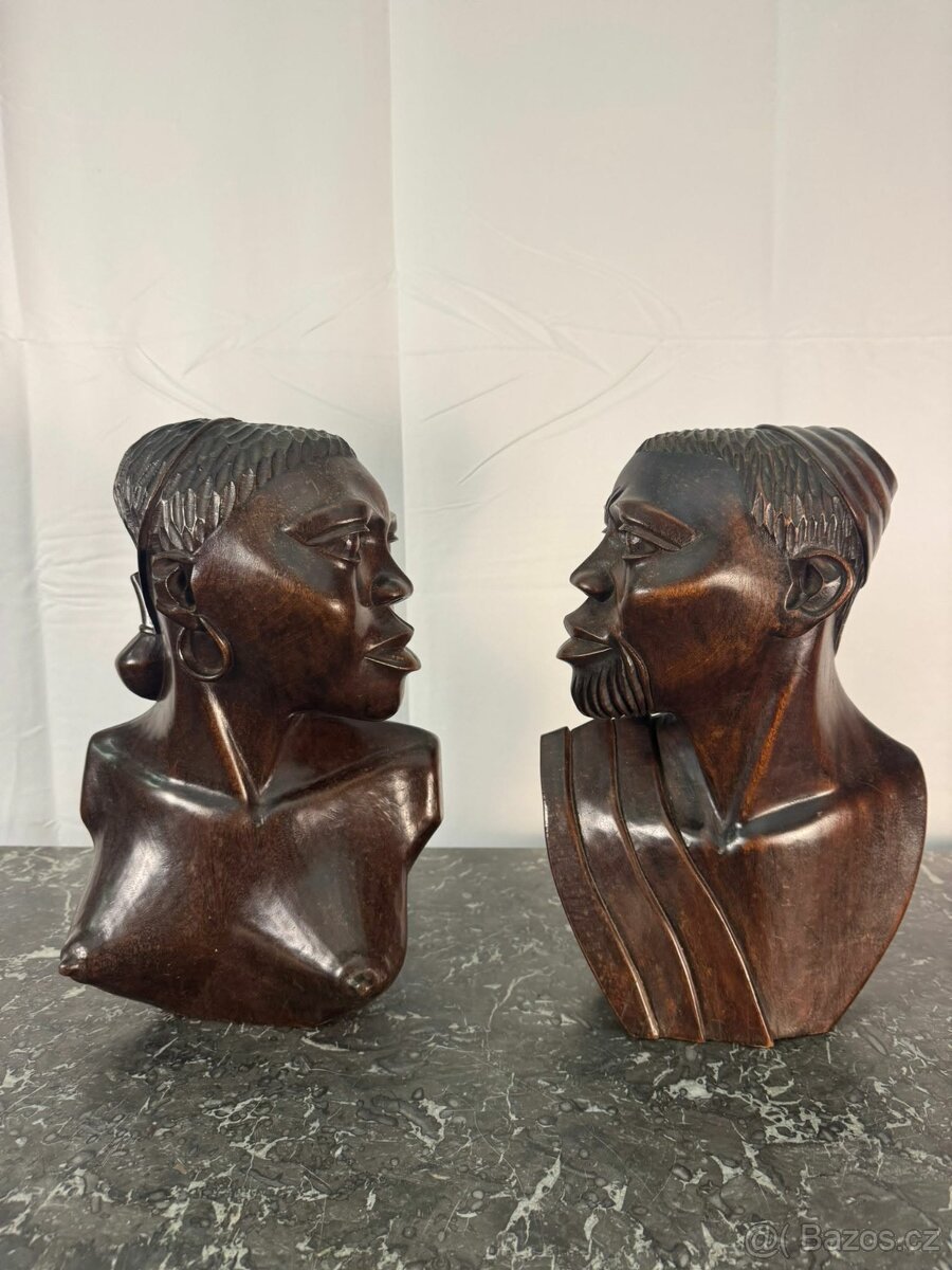 Párový set afrických dřevěných bust (602001) - 7