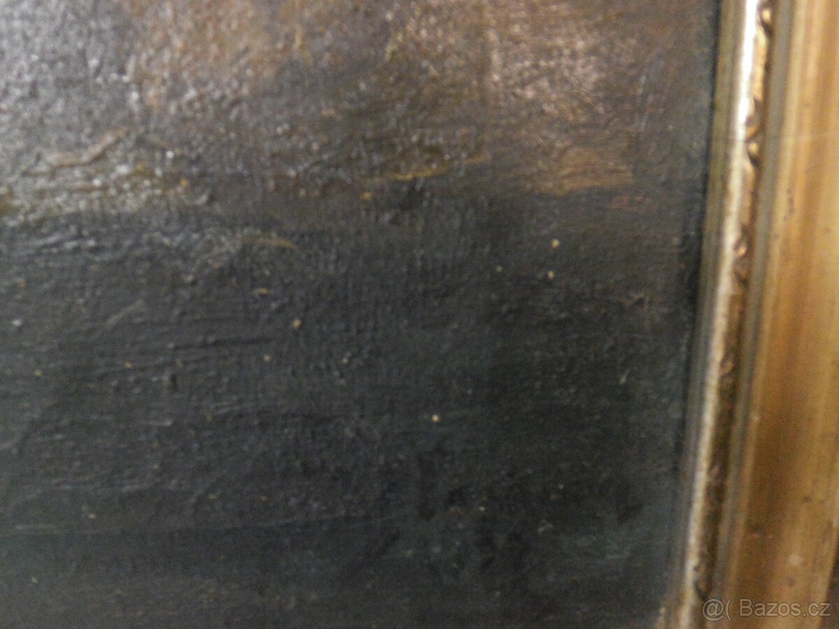 Starý obraz, krajina, jezero,sig. - 7