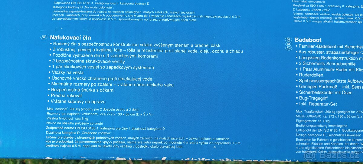 Nafukovací rodinný člun, nosnost 260 kg, jako nový - 7