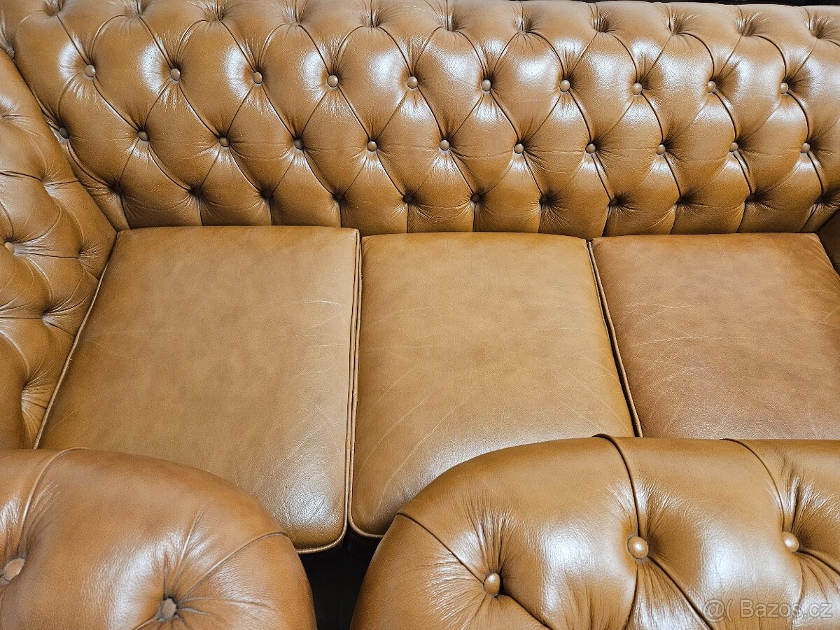 CHESTERFIELD ŠTÝL,BLEDO HNEDÁ KOŽENÁ SÚPRAVA - 7