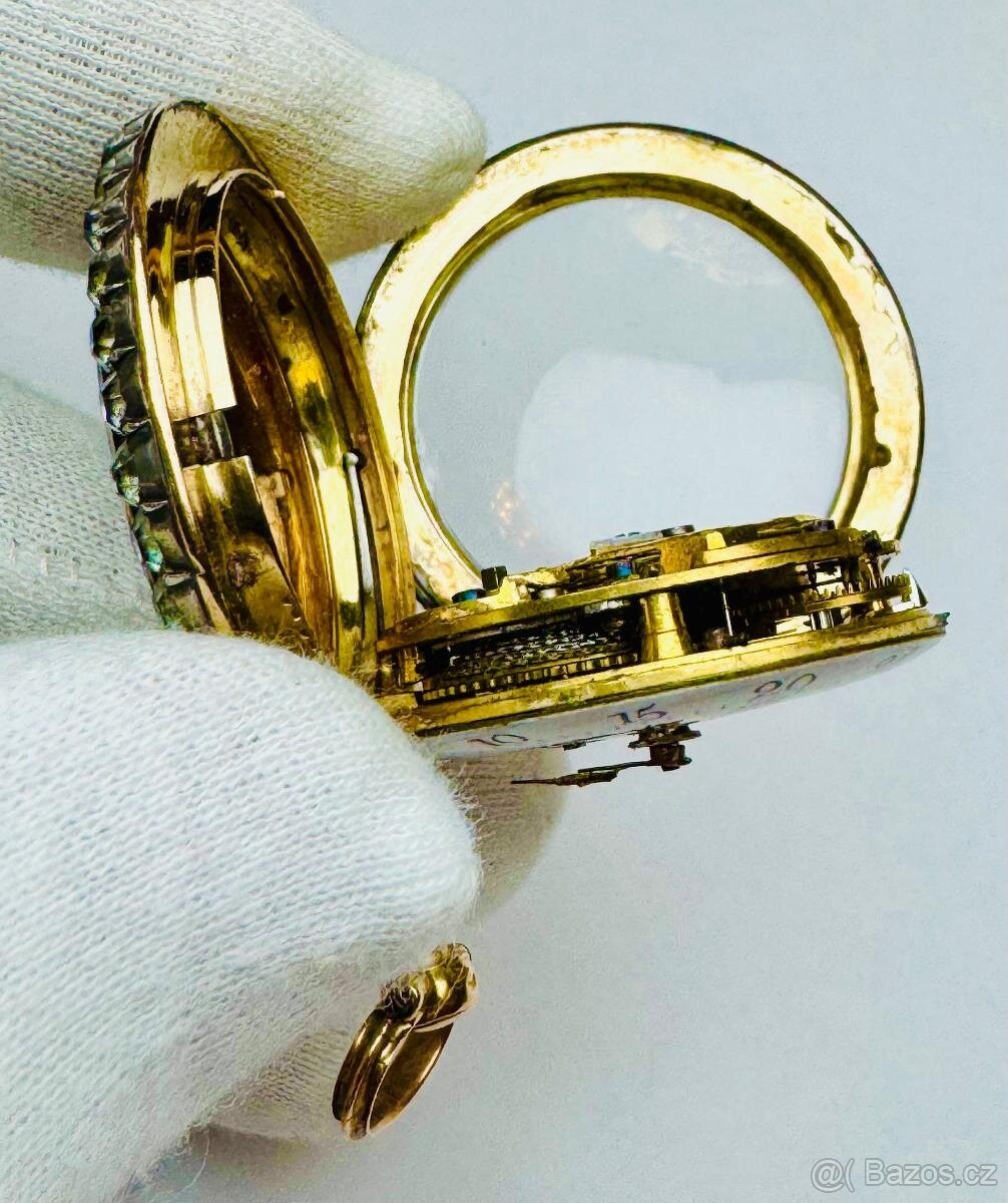 NÁDHERNÉ 18K CELO ZLATÉ PÁNSKÉ ŠPINDLOVKY SE SMALTEM V TOP S - 7