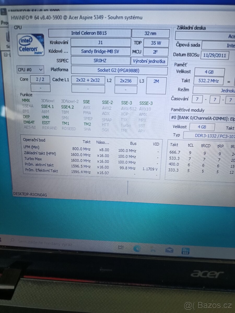 Acer Aspire 5349 – Intel Celeron B815 / 4 GB RAM / 500 GB HD - 7