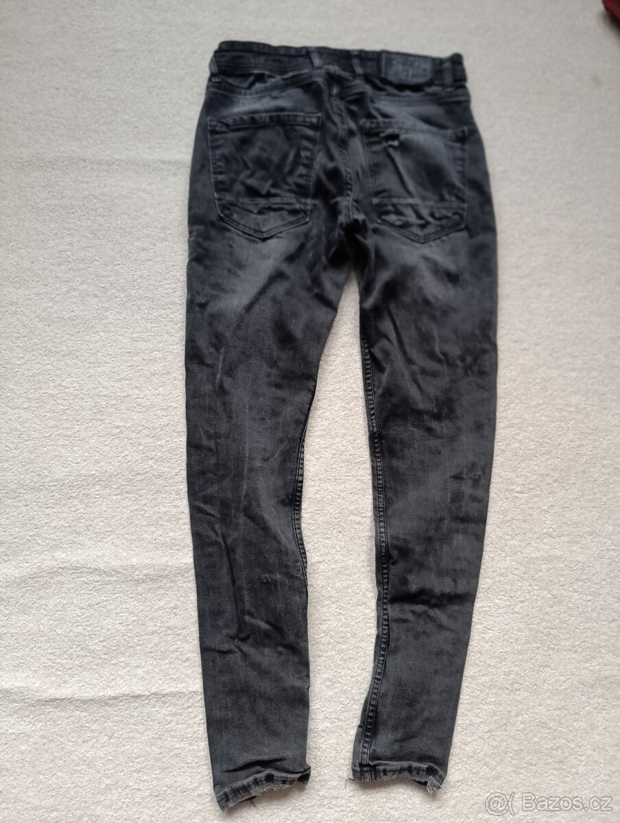 Černé/šedé trhané slim džíny Fsbn vel. ca 158/164 - 7
