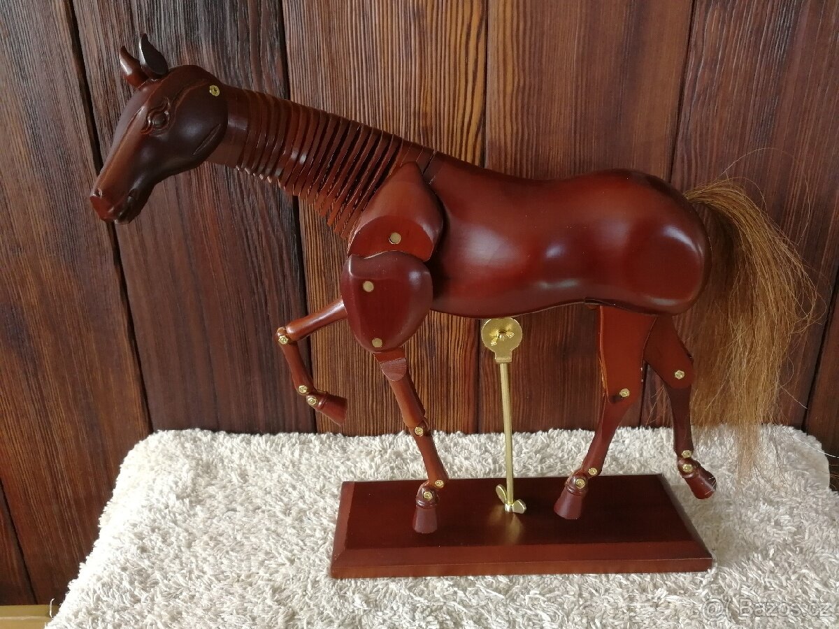 Kůň dřevo pohyblivý model koně dřevo nový - 7