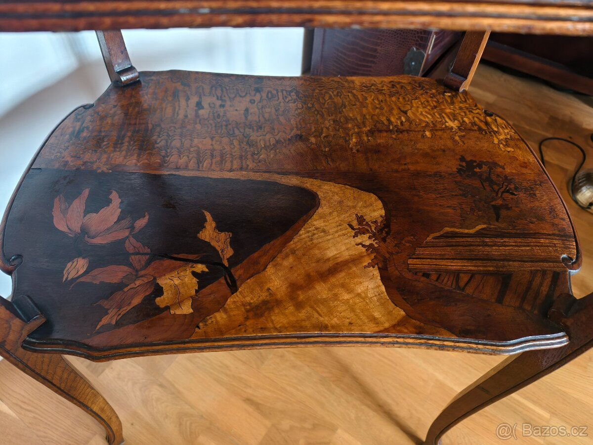 Secesní čajový stolek, etažér Gallé, Majorelle - 7