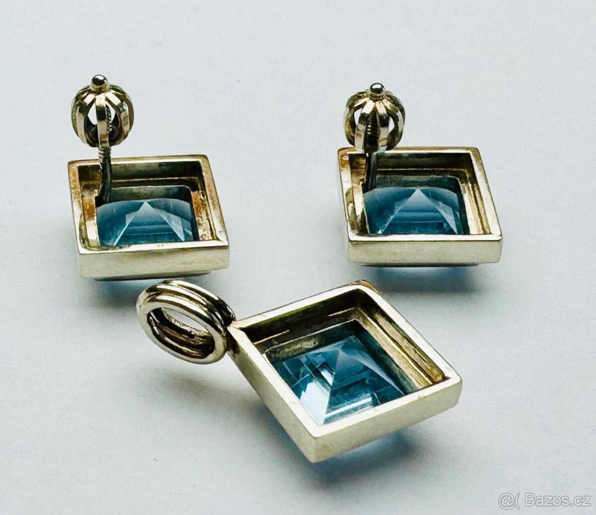 14K ZLATÉ NÁUŠNICE A PŘÍVĚSEK S AQUAMARINEM - VELMI KVALITNÍ - 7