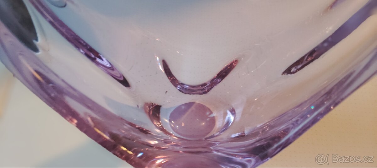 Hutní sklo fialový košík Železnoborské sklárny Klinger - 7