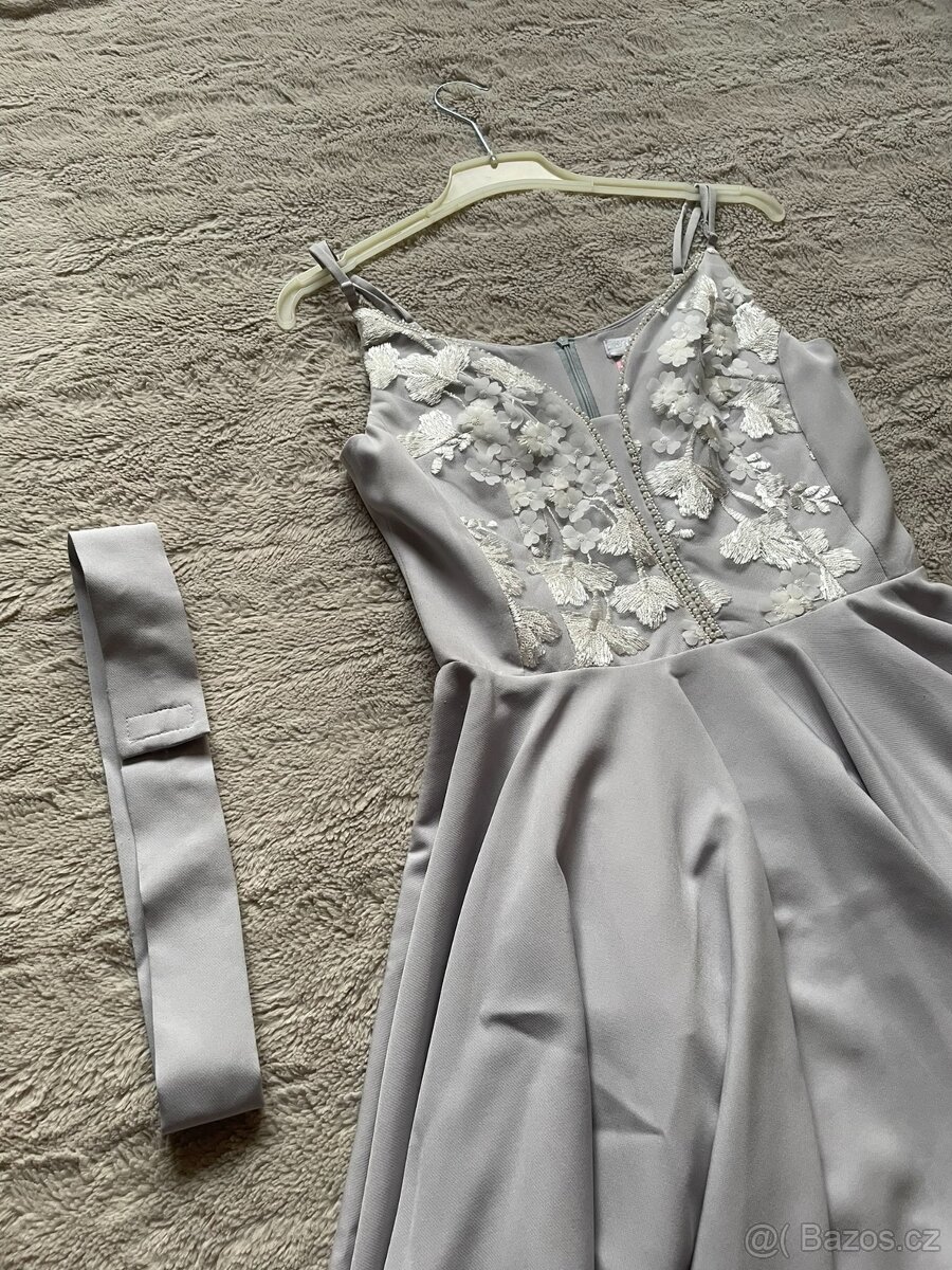 Plesové společenské krátké šaty se zdobením - bílé/šedé - 7