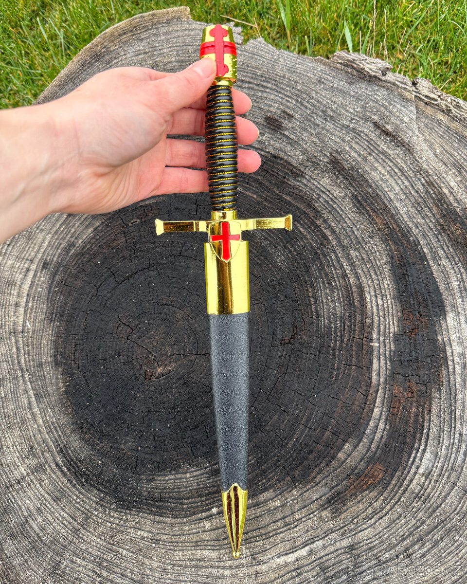 Dekorativní křižácká dýka s pochvou - replika na zeď - 7