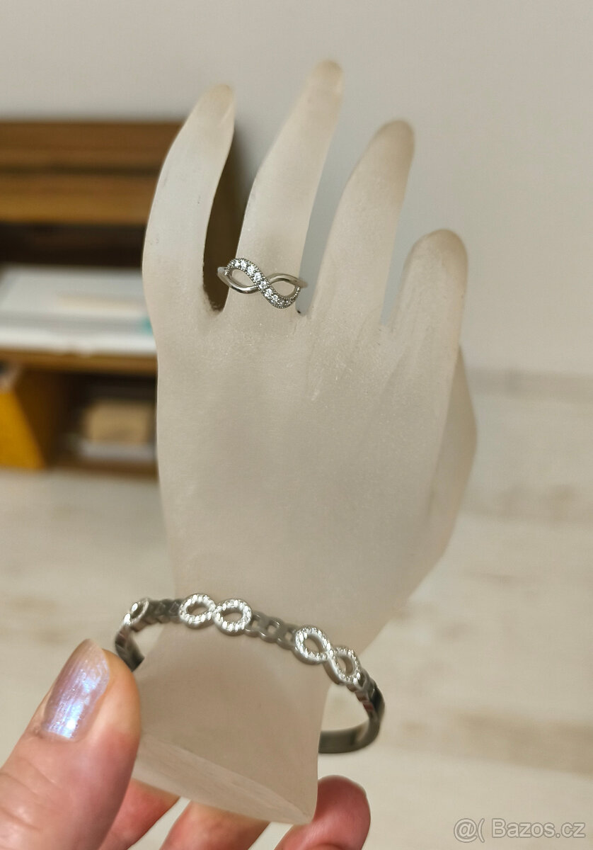 Souprava náramek + prstýnek z chirurgické oceli se zirkony - 7