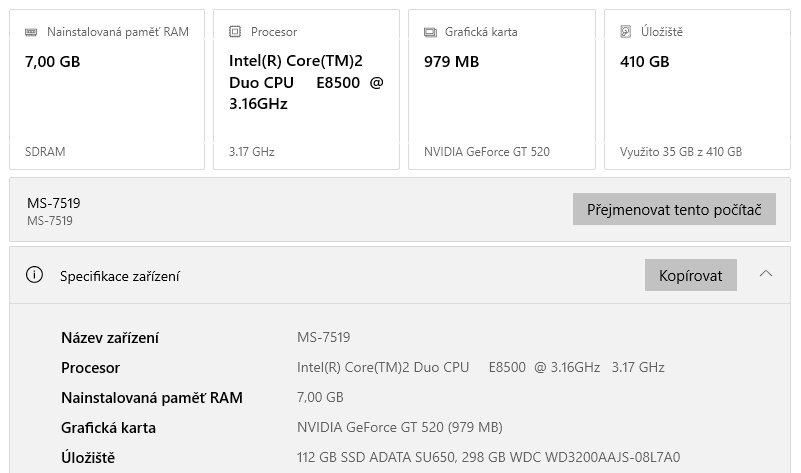 Retro stolní PC s MSI deskou, E8500, 8GB, GT520, Win 10 Pro - 7