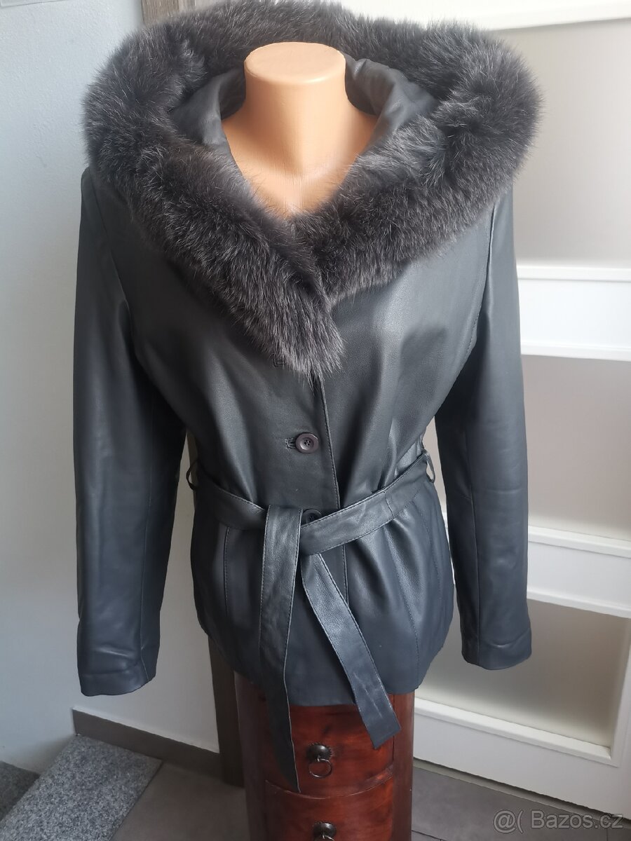 Kara nová kožená bunda sako s kožešinou - 7