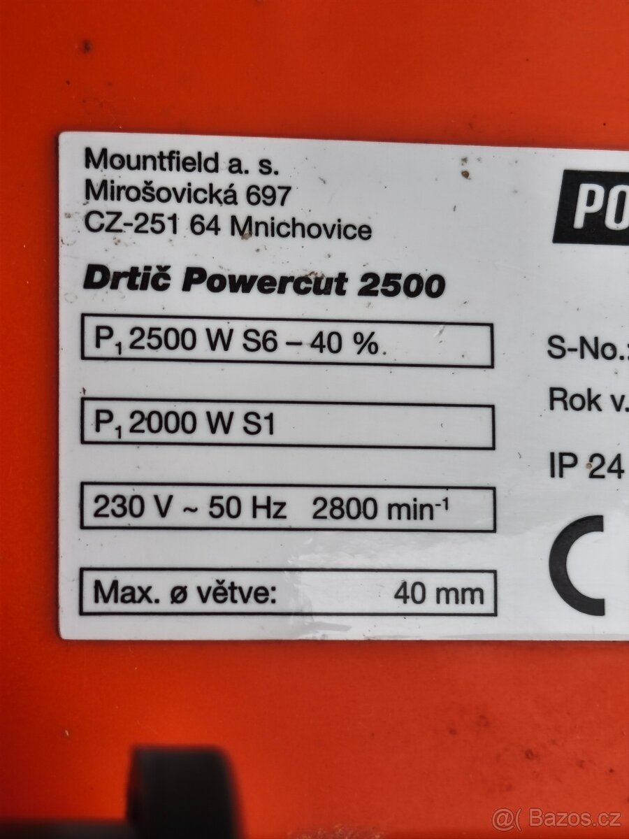 Prodám elektrický Zahradní drtič Powercut 2500.. - 7