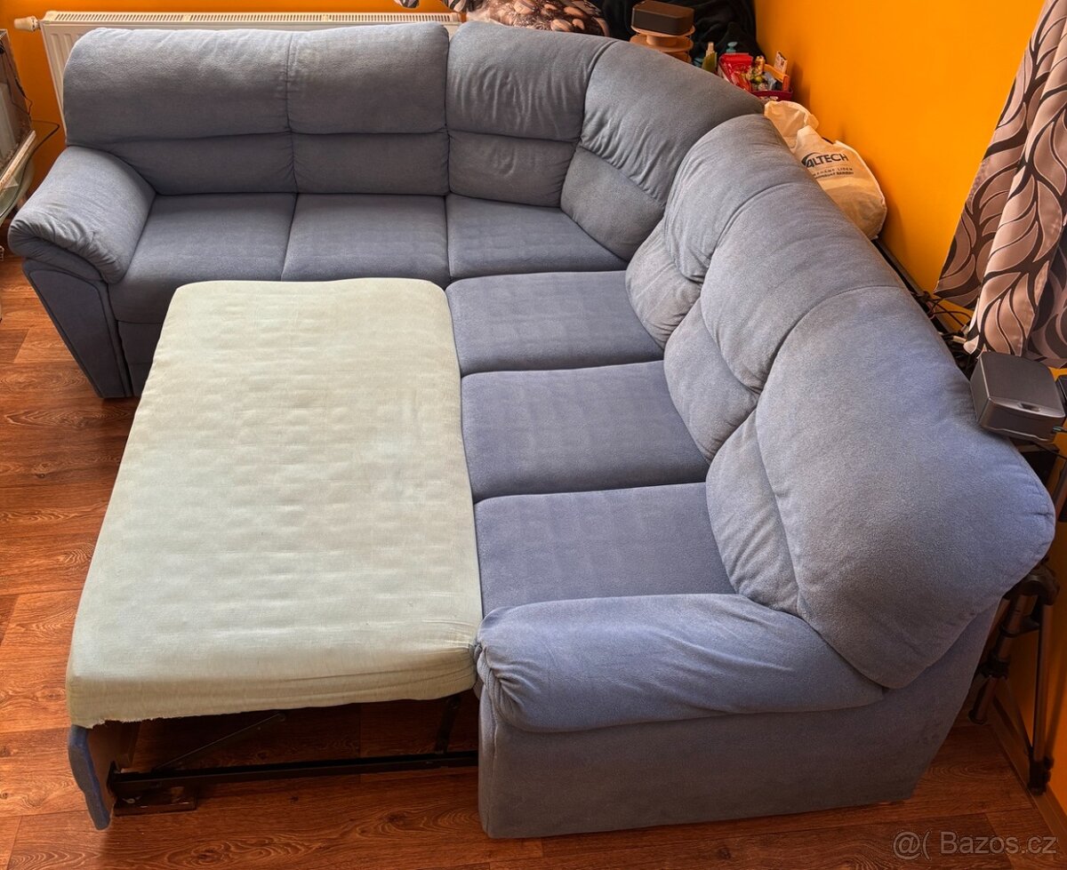 Šedomodrá sedačka, rohová a rozkládací - 7