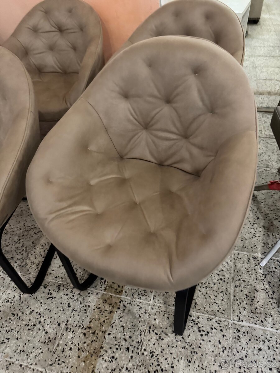 NOVÉ 6x béžové křesílka-židle vintage kov podnož - 7