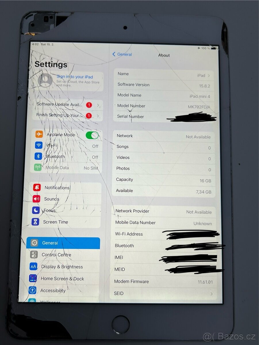 iPad Mini 4 16gb +4G (Cellular), poškozený ale funckni - 7