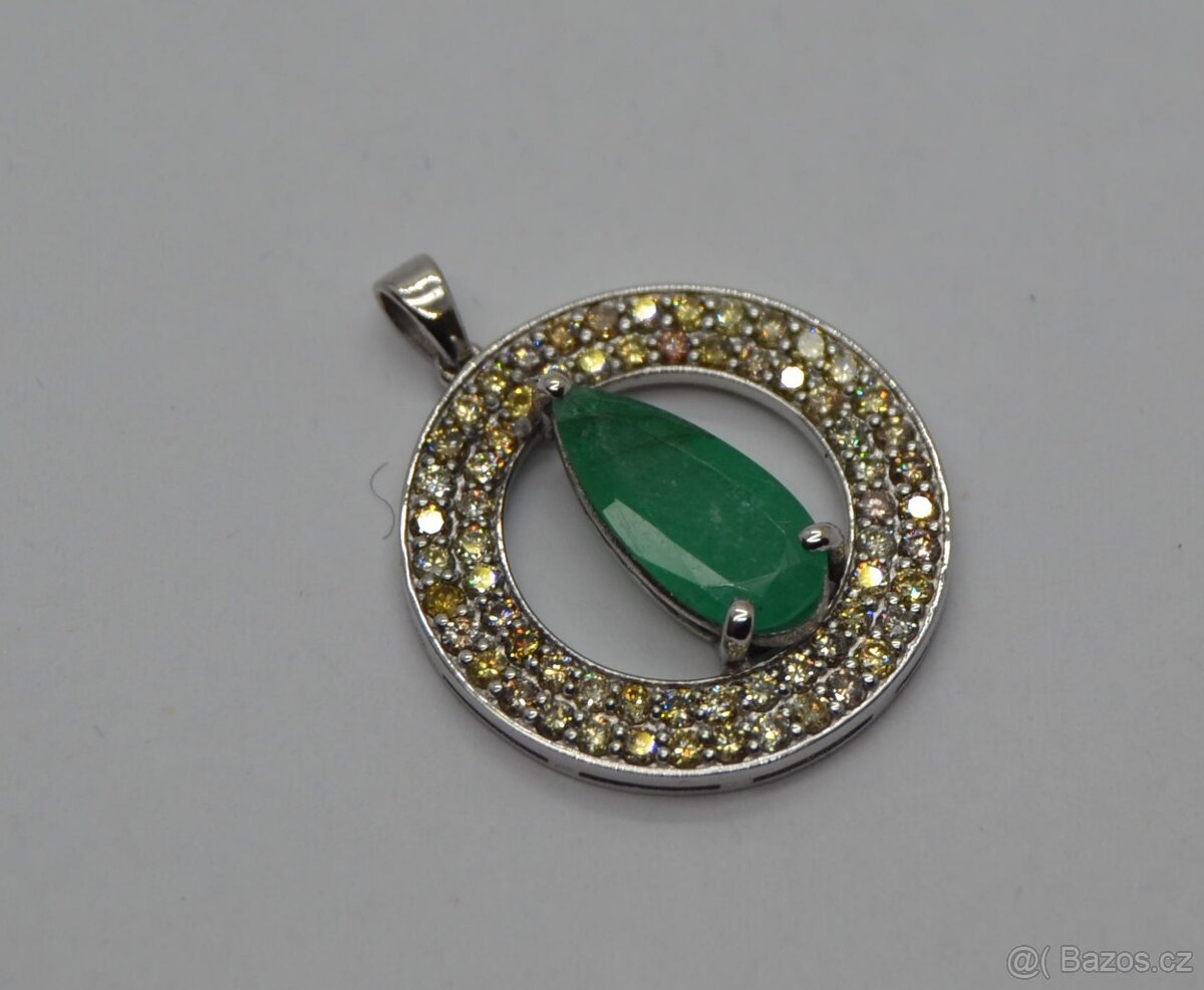 Zlatý přívěsek s brilianty a smaragdem - 7