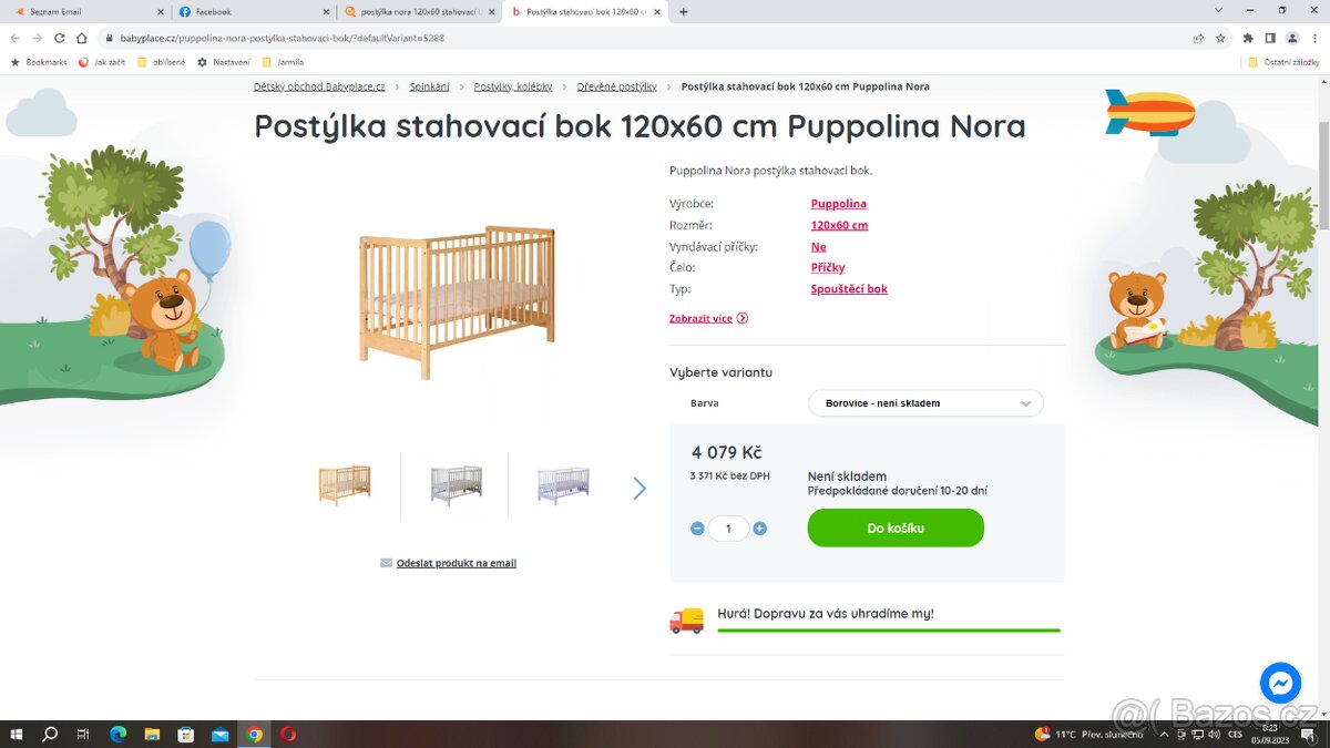 Dětská postýlka 120 x 60 cm, stahovací bok - nová - 7