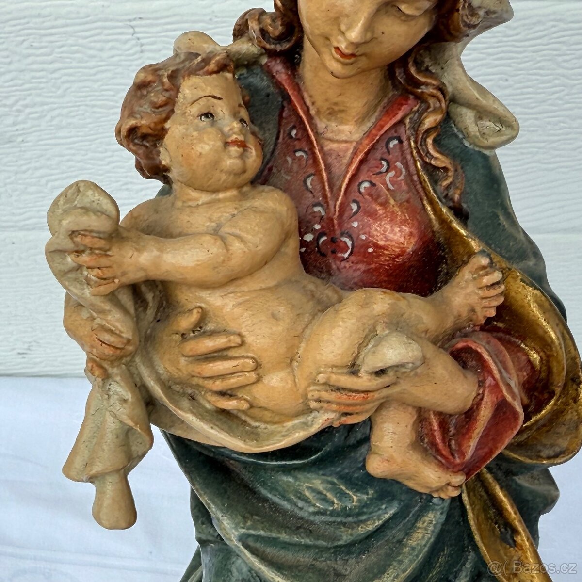 Dřevěná socha Panna Marie s Ježíškem polychromie - 7