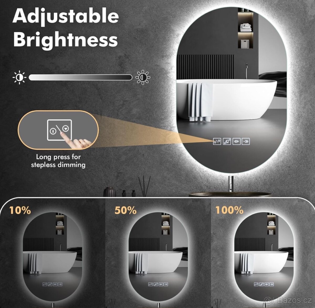 Koupelnové zrcadlo se LED světlem 75x50cm, Bluetooth - 7