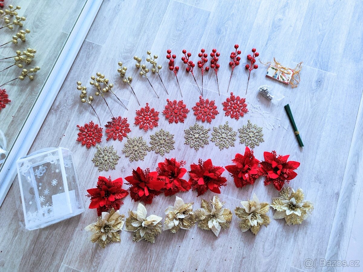 Vánoční ozdoby, květ, vločka,m. Různé barvy - 7