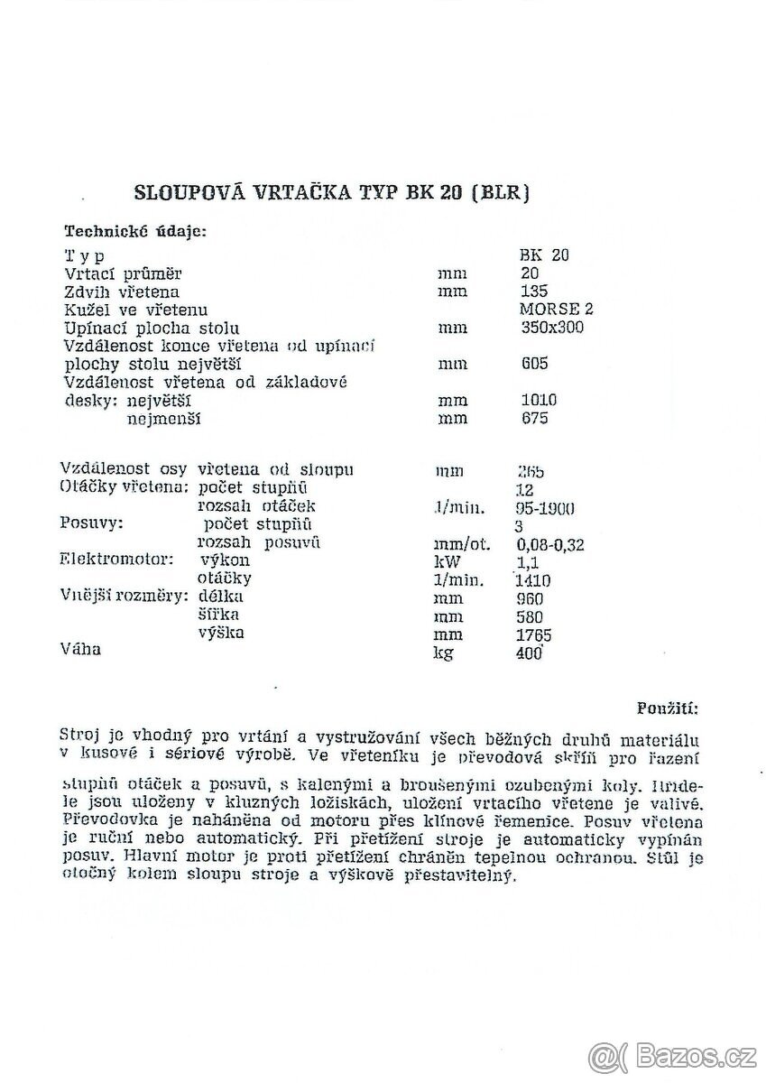 Nabízím sloupovou vrtačku BK 20 - 7