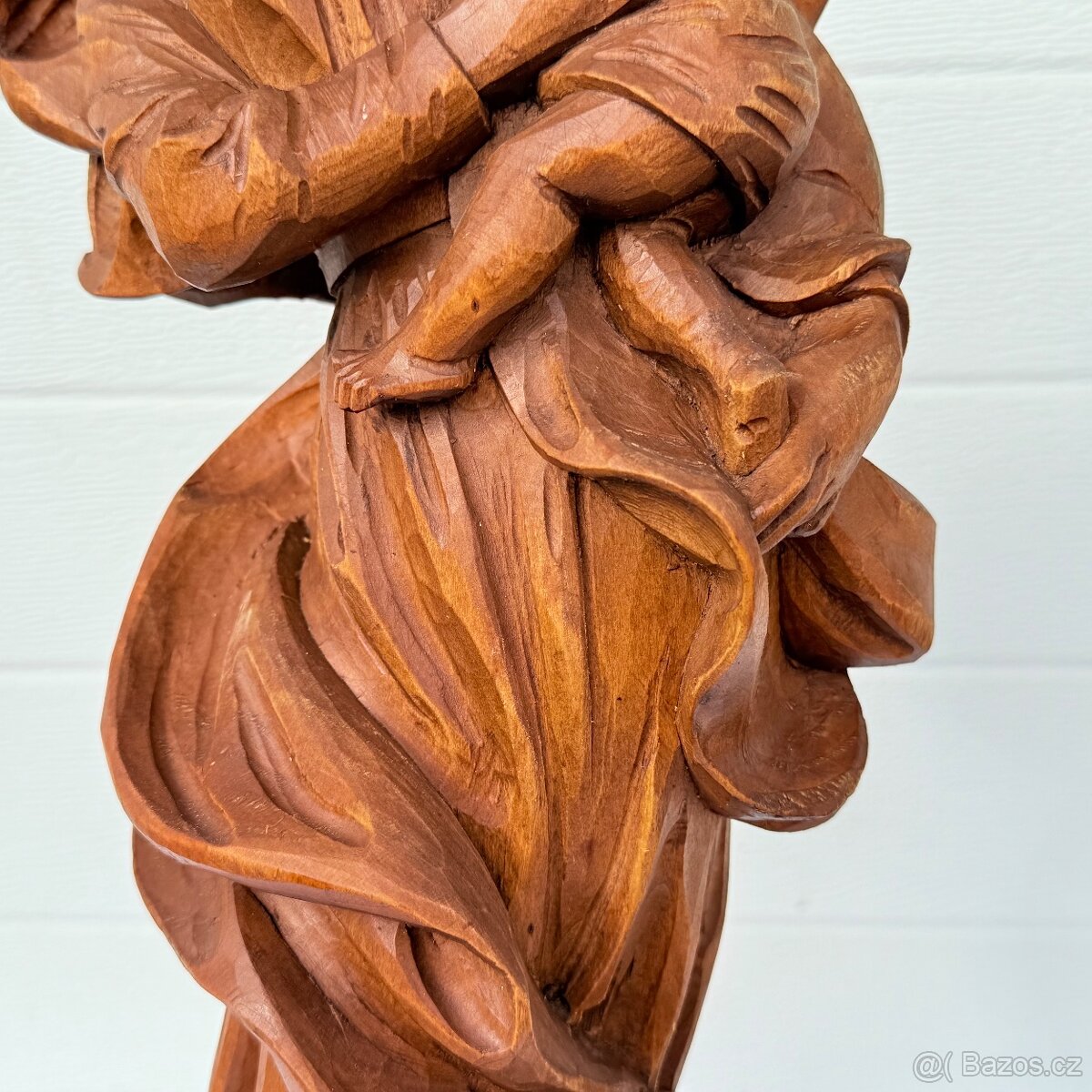 Velká dřevěná socha Panna Marie s Ježíškem řezba - 7