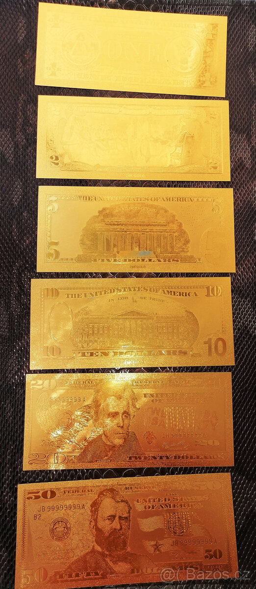 Pozlacená bankovka 24k, suvenýr, záložka, modrá bankovka - 7