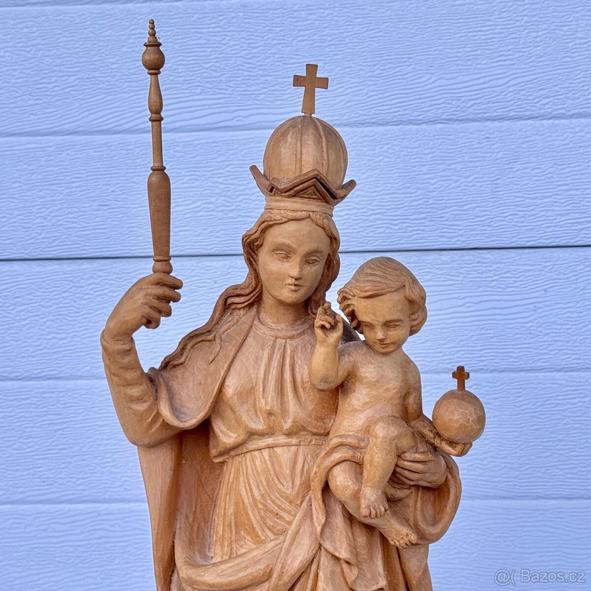 Velká dřevěná socha Panna Marie s korunkou - 7