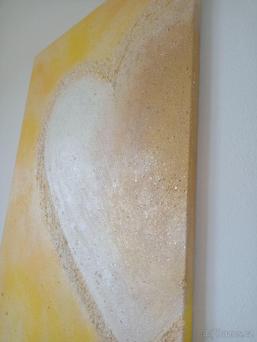 Ručně malovaný obraz Srdce, akrylové barvy, zlatá - 7