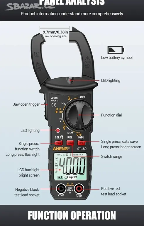 Klešťový multimetr ANENG ST 180. Nový - 7