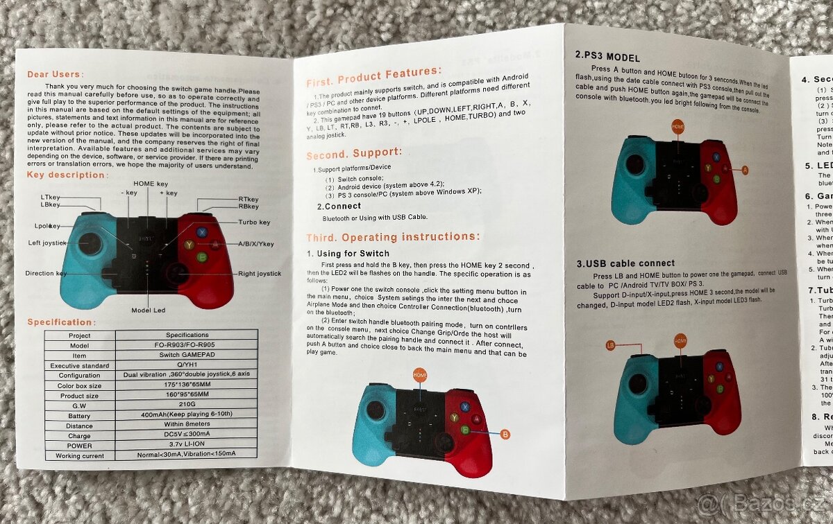 Bluetooth bezdrátový ovladač Nintendo Switch, PS3 a další. - 7