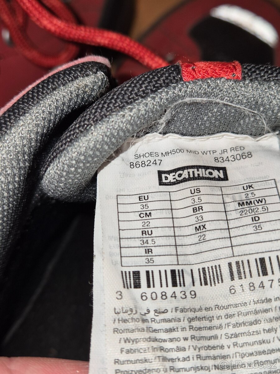 červené trekové outdoorové kotníkové boty v.35 quechua - 7