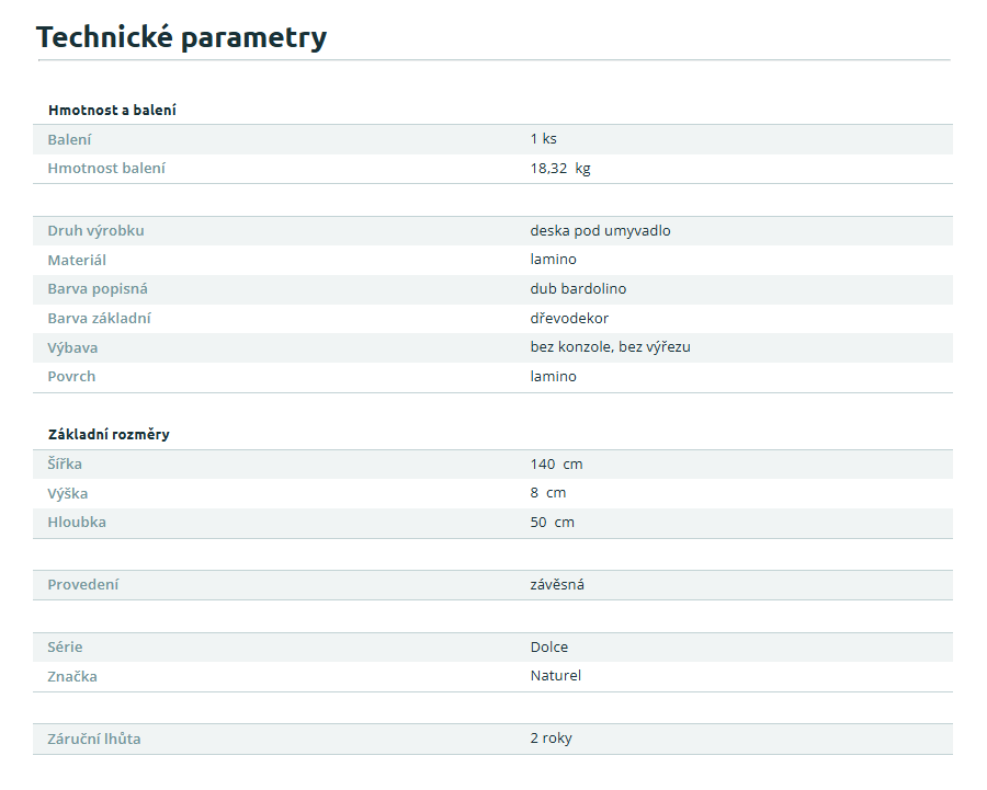 Deska pod umyvadlo Naturel Dolce 140x50 cm > NOVÁ - 7