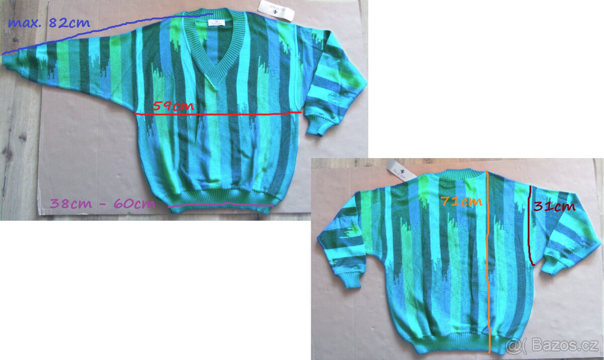 Vintage 80s pánský modrozelený svetr s visačkou - 7