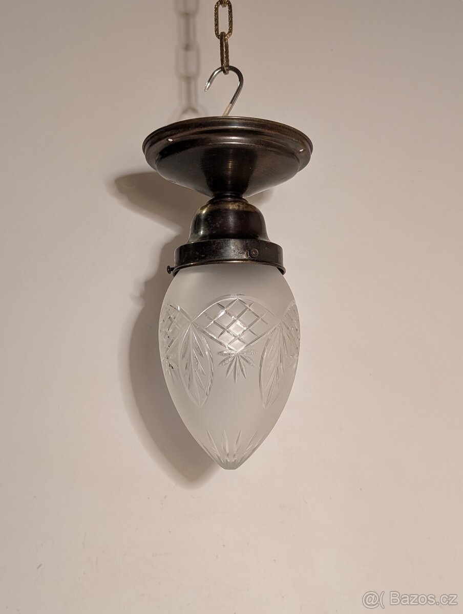 mosazný secesní lustr vybrušované matové stínidlo až 2ks - 7