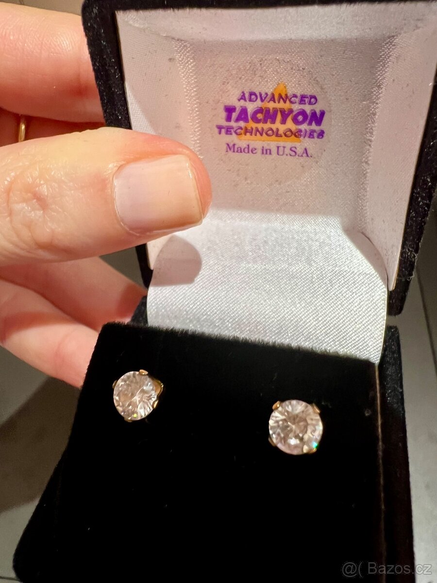 Tachyonové pozlacené náušnice se zirkony - 7