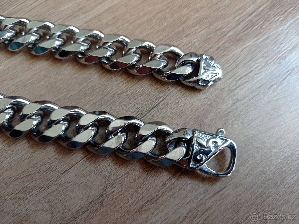 NOVÝ masivní pánský náhrdelník Pancer Silver steel š. 15 mm - 7