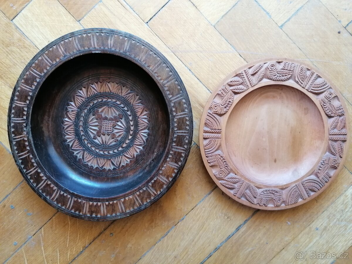 Masivní dřevěné talíře - vyřezávané a vypalované - 7