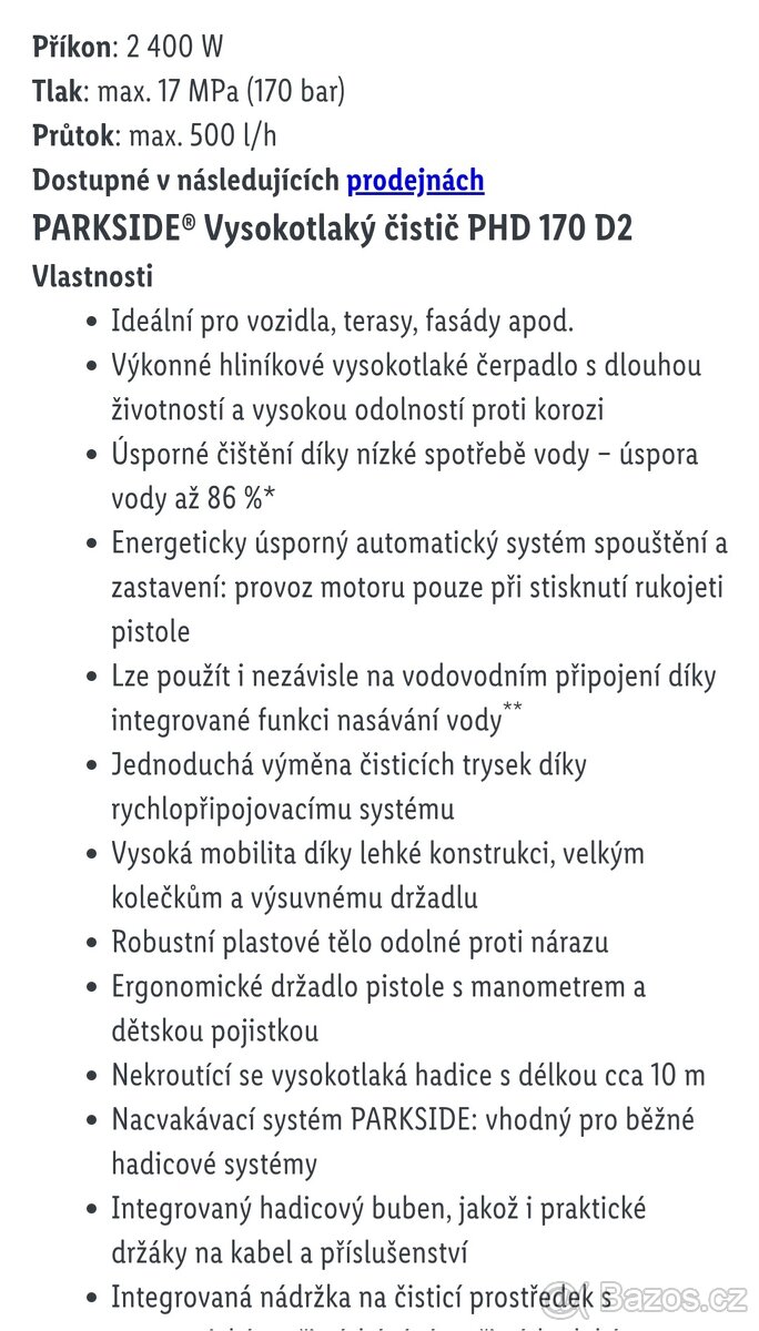 Elektrický vysokotlaký čistič (vapka) PHD 170 - 7