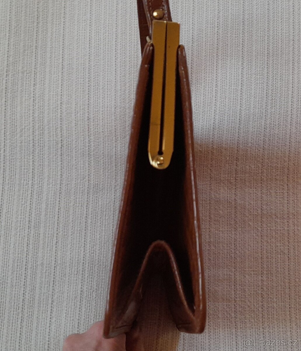 Vintage kožená kabelka v kovovém rámu - 7