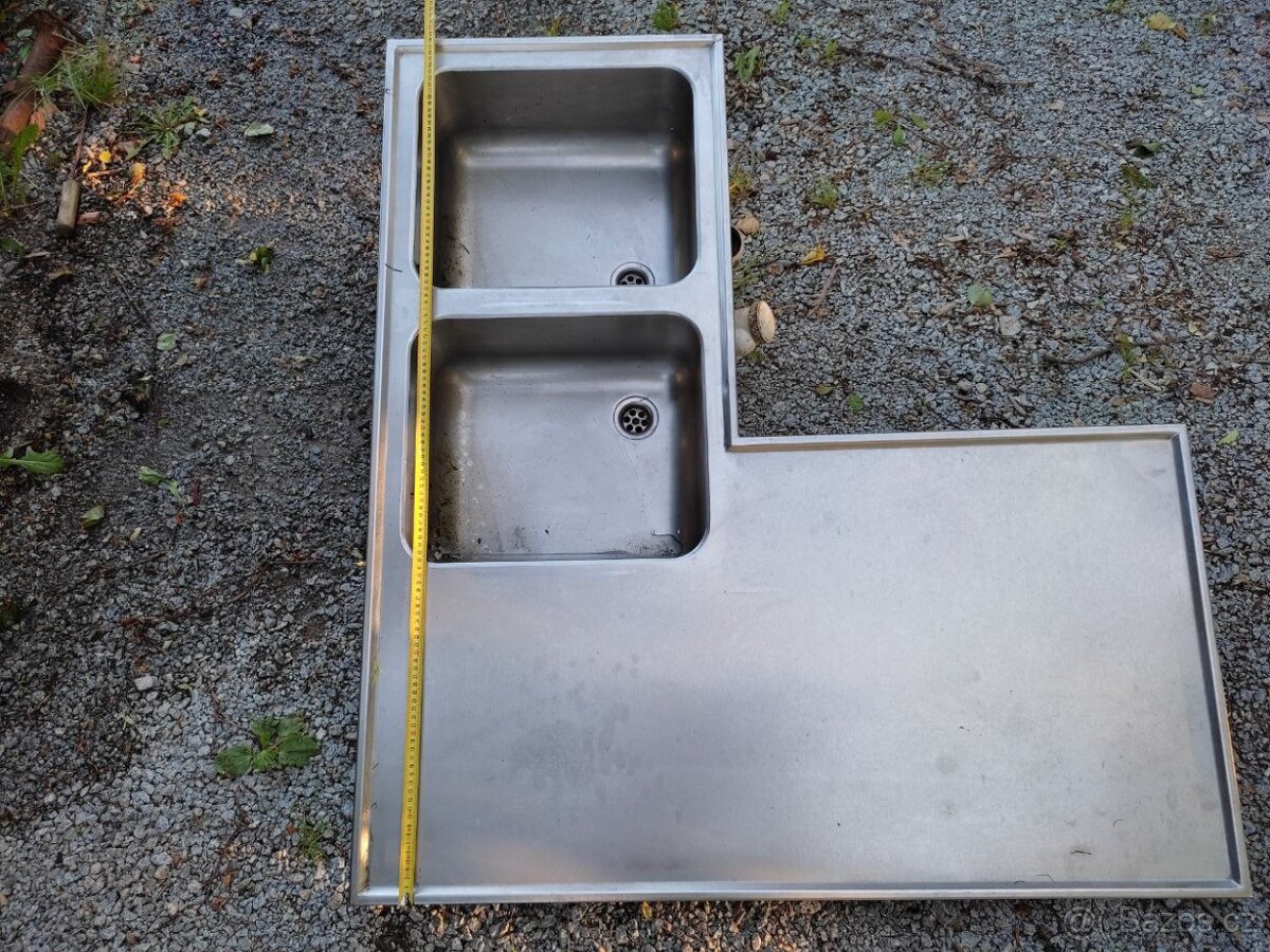 nerezový trojdřez, police na gastro nádoby, dvojdřez - 7