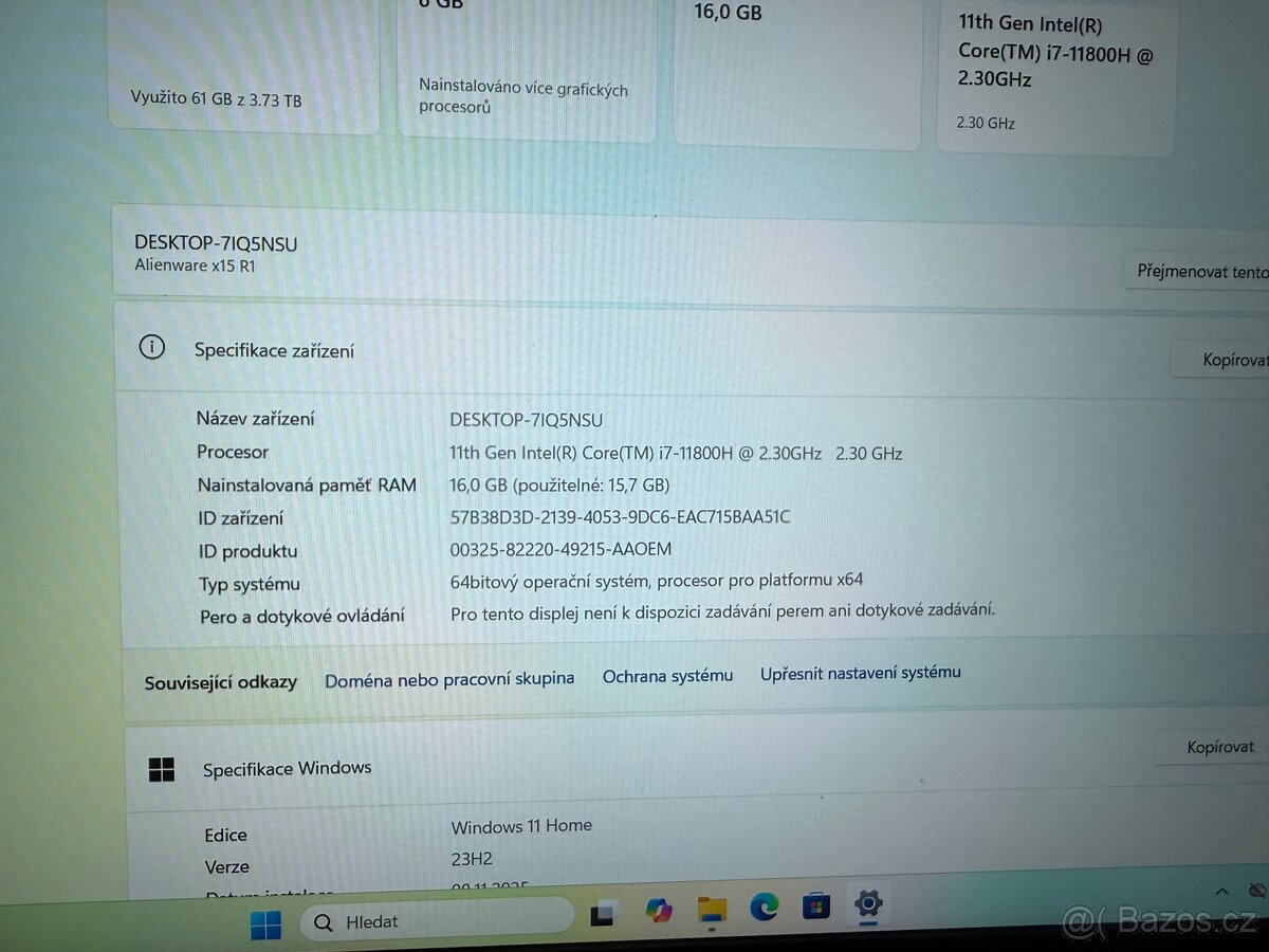 Herní Notebook Dell Alienware X15 R1 i7 - 7